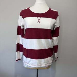 Eddie Bauer Women’s Red and White Striped Crewneck Rugby Cotton Top Sz S
